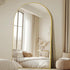 Gold arched full-length mirror with aluminum frame, shatterproof tempered glass, freestanding or wall-mounted by MIRRORONS