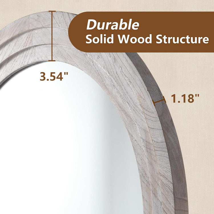 Arched full-length floor mirror with rustic wood frame, freestanding design, shatterproof tempered glass, MIRRORONS brand