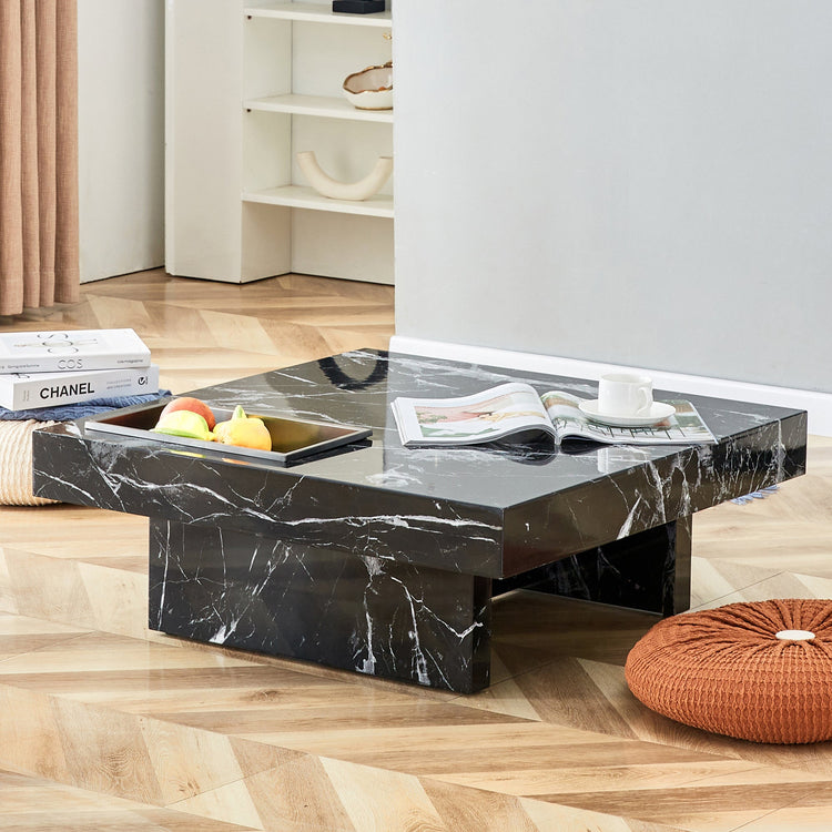 Modern black MDF round coffee table with minimalist design, 31.4-inch diameter, sleek pattern, ideal for contemporary living rooms