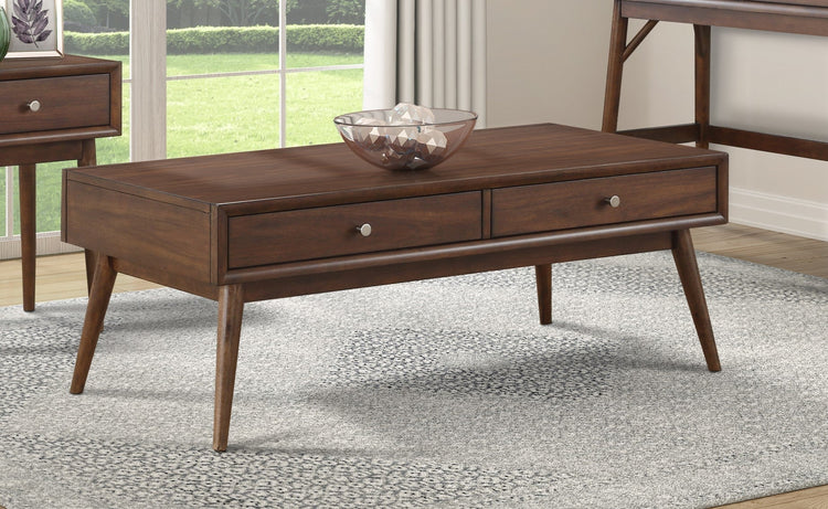Retro walnut coffee table by VYSN with mid-century style and storage drawers for living room decor.