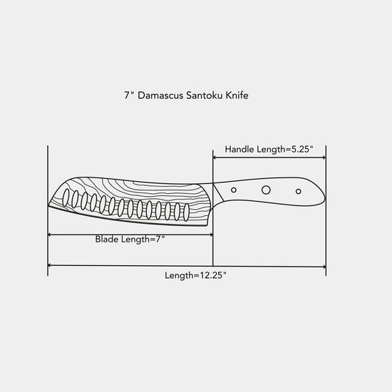 Swiss Diamond 7-inch Damascus Santoku Knife with a sleek blade and ergonomic handle for precise slicing and chopping.