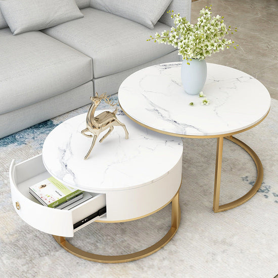 Modern Minimalist Slate Round Coffee Table Combination - Modern Home & Kitchen