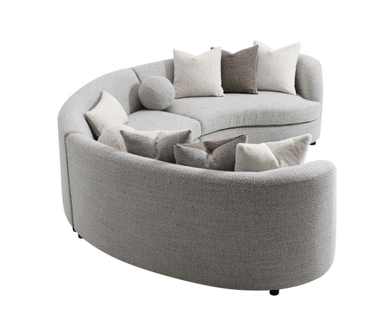 Gray Ivria Boucle U-Shape Sectional Sofa by HouseOfZazla with curved design, wood frame, and nine down feather pillows.