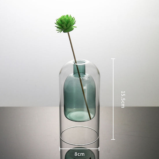 Modern glass vase by FLIPSTYLEZLLC featuring double glass containers, ideal for home decor, wedding decoration, or hydroponic flowers.