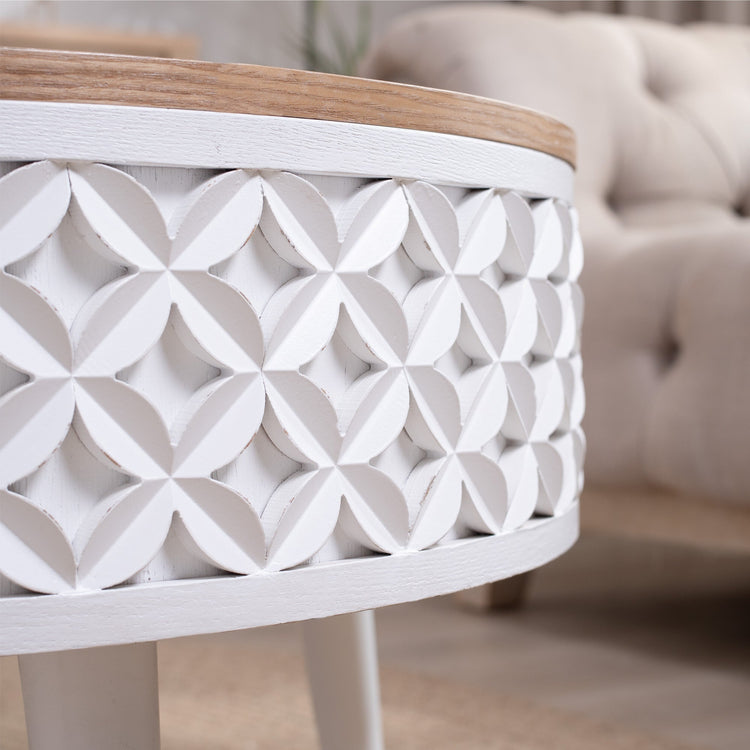 Boho farmhouse round lift-top coffee table with storage by HouseOfZazla, featuring a natural wood finish and versatile design.