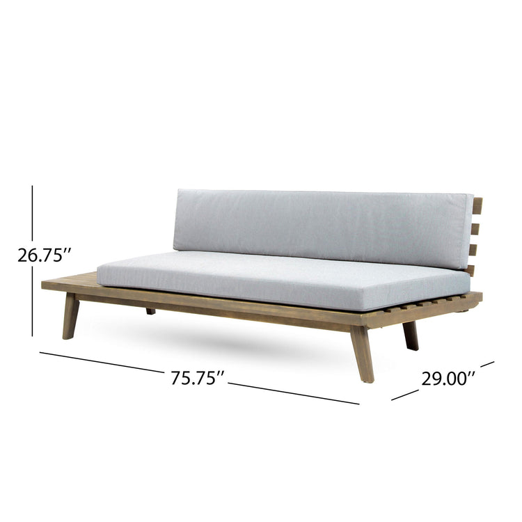 HouseOfZazla Hillcrest 2 Seater outdoor sofa with acacia wood frame and cushioned seats, perfect for patio or garden relaxation.