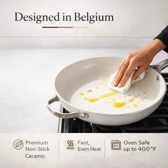 Alva Cookware 8-piece cookware set with pots, pans, and lids, featuring black non-stick surfaces and stainless steel handles.