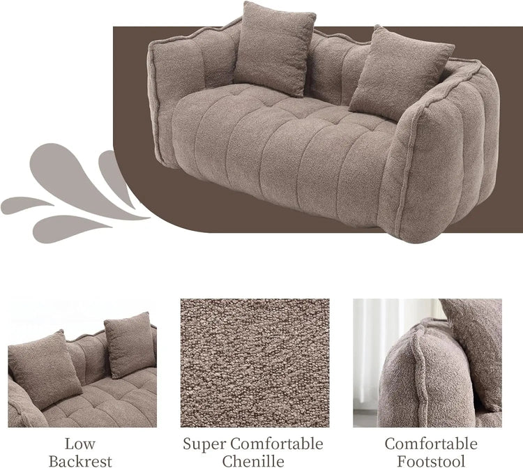 Oversized chenille bean bag loveseat sofa by Canva Home, comfortable lounge chair for living room relaxation and casual seating.