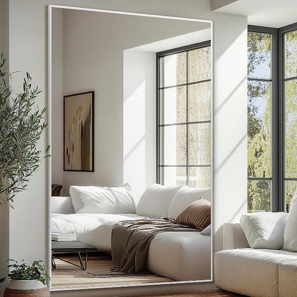 MIRRORONS MELOMOIR oversized silver floor mirror with thin aluminum frame, tempered glass, free-standing or hanging for bedroom or living room