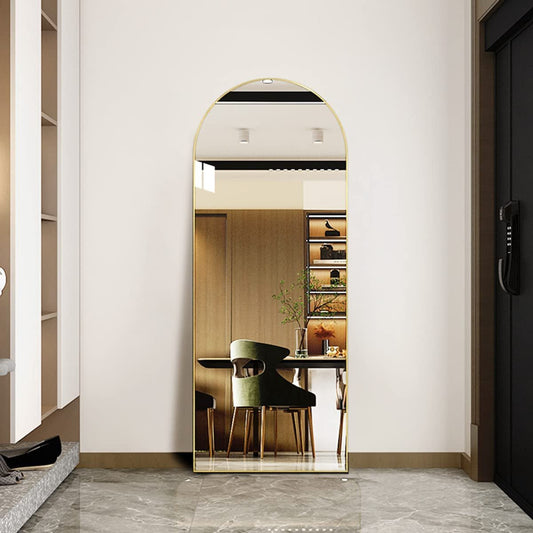 Arched 64" Full-Length Floor Mirror – Slim Aluminum Frame, HD Glass - Modern Home & Kitchen