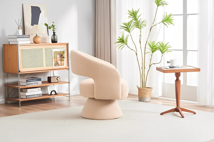 Wingback Swivel Chair – Cream Teddy Faux Fur