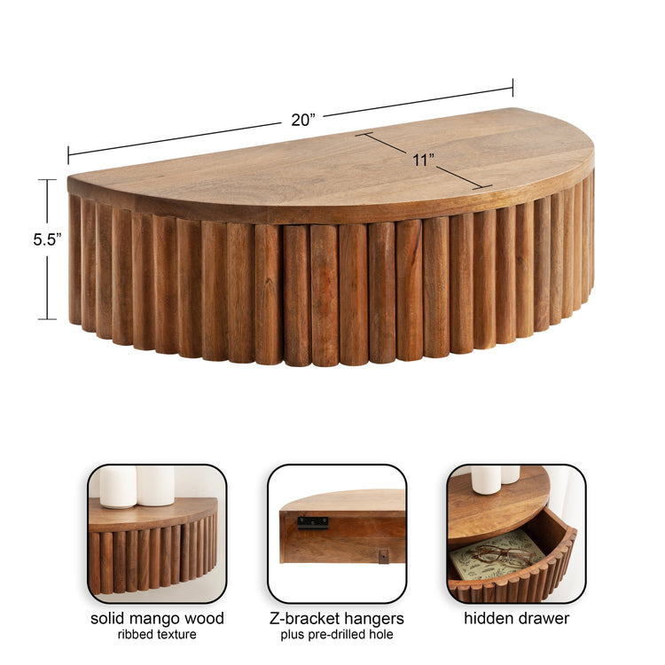 Reid Ribbed Floating Side Table | Modern Wall Mounted Bedside Table Decor