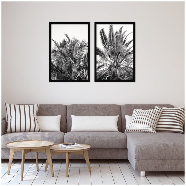 Alicia Bock Palm 2-piece framed wall art set by kateandlaurel featuring botanical palm designs in black frames.