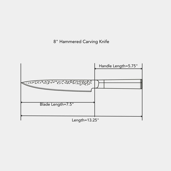 Swiss Diamond 8-inch hammered carving knife with a stainless steel blade and ergonomic handle for precise slicing.