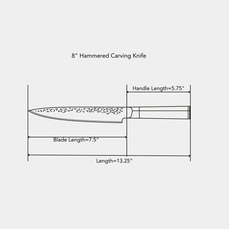 Swiss Diamond 8-inch hammered carving knife with a stainless steel blade and ergonomic handle for precise slicing.