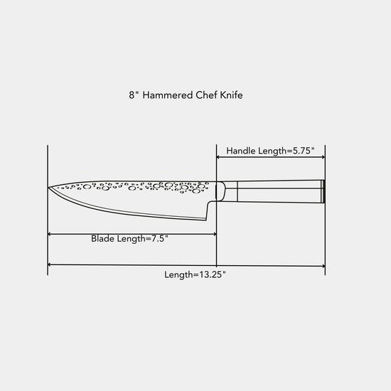 Swiss Diamond 8-inch hammered chef knife with a stainless steel blade and ergonomic handle, ideal for precise kitchen cutting tasks.
