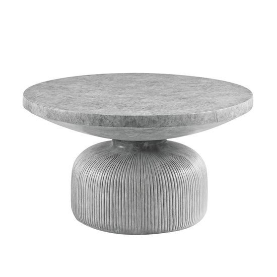 Weathered Grey Cement Coffee Table | Round Pedestal Concrete Table - Modern Home & Kitchen