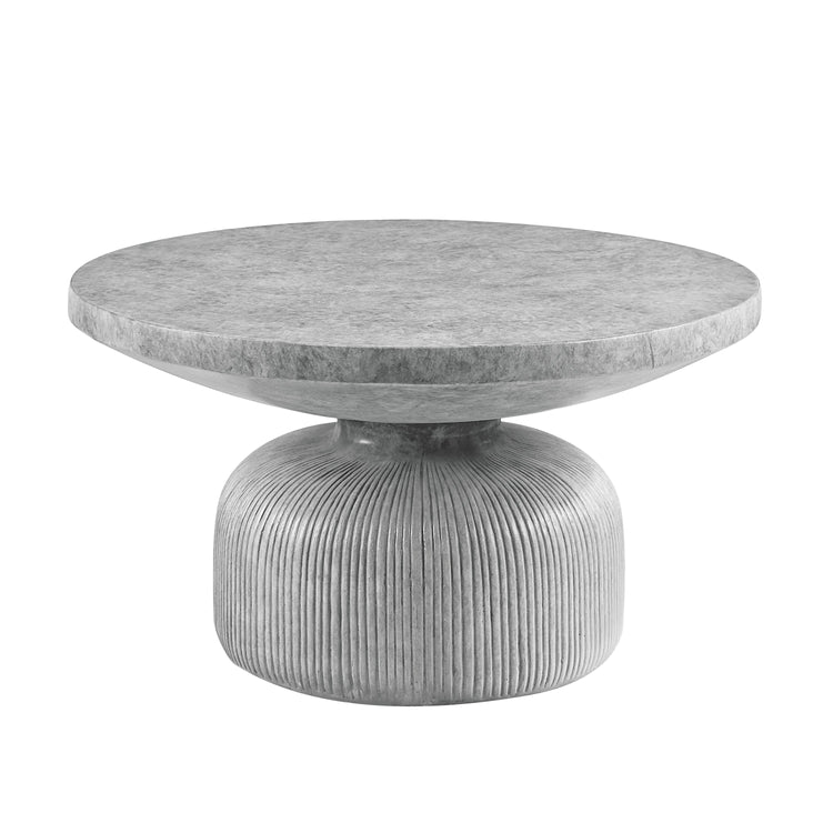 Weathered Grey Cement Coffee Table | Round Pedestal Concrete Table - Modern Home & Kitchen