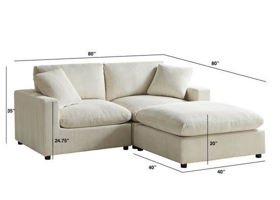 Beige Chelsea Modular Chofa Sofa by HouseOfZazla, 3-piece plush sectional sofa with modern design and comfortable cushions.
