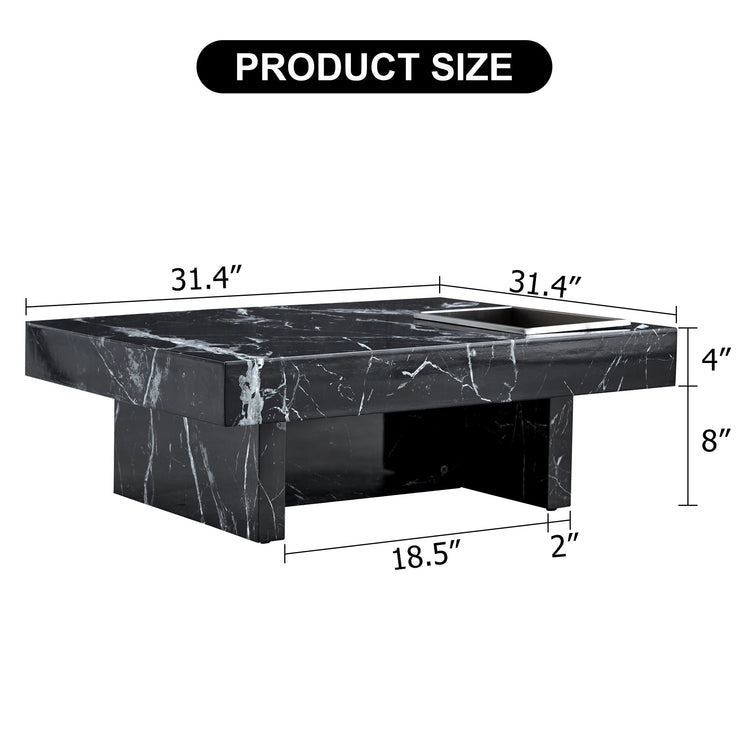 Modern black MDF round coffee table with minimalist pattern, 31.4 inches diameter, sleek and stylish for contemporary living spaces.