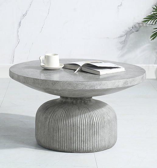Weathered Grey Cement Coffee Table | Round Pedestal Concrete Table - Modern Home & Kitchen