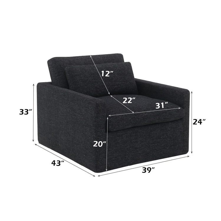 HouseOfZazla Naveen swivel chair with toss pillow, modern 360° lounge chair featuring plush upholstery and stylish design.
