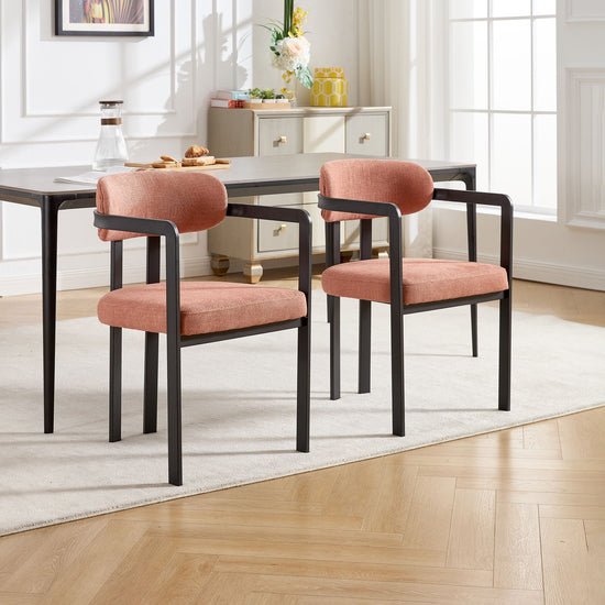 Two HouseOfZazla dining arm chairs with wooden legs and upholstered seats, set of two, ideal for modern dining rooms.