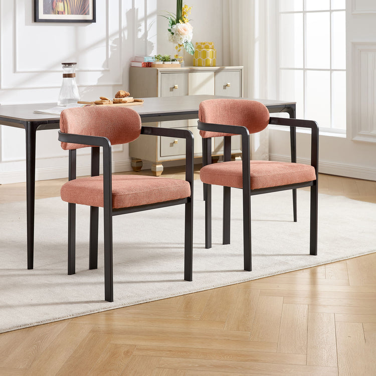 Two HouseOfZazla dining arm chairs with wooden legs and upholstered seats, set of two, ideal for modern dining rooms.