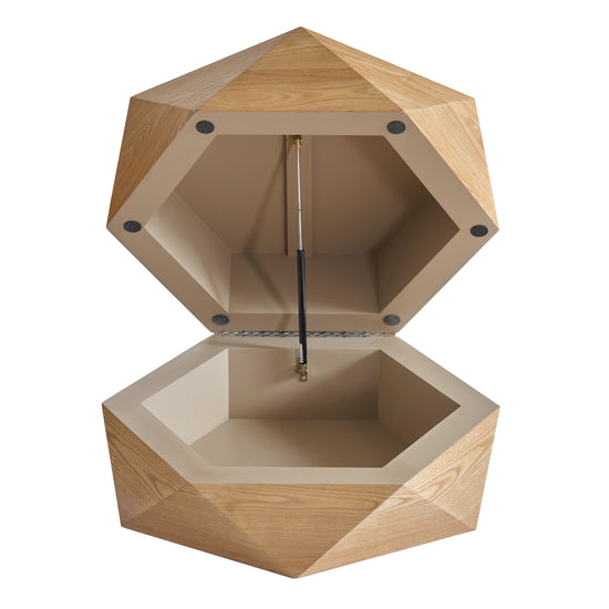 Retro Polygon Flip Top Coffee Table | Geometric Wood Coffee Table with Storage - Modern Home & Kitchen