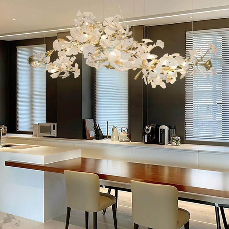 Gingko Style H chandelier by Vinlighting featuring art-deco linear design with multiple light fixtures and elegant metallic finish.