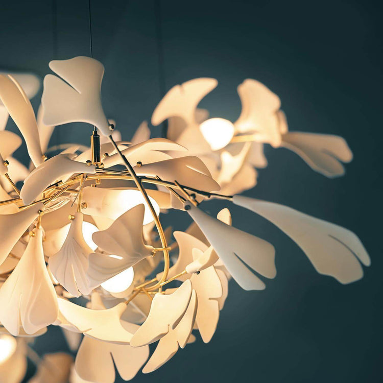 Vinlighting Gingko Style H chandelier with art-deco linear design, featuring elegant metal frames and intricate detailing.