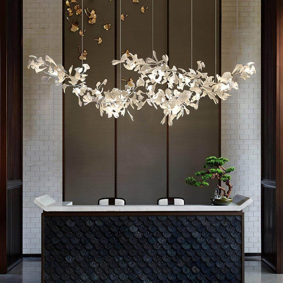 Gingko Style H chandelier by Vinlighting featuring linear Art Deco design with elegant hanging light fixtures.