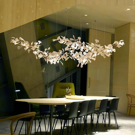 Gingko Style H chandelier by Vinlighting featuring Art Deco linear design with multiple light fixtures and sleek metallic finish.