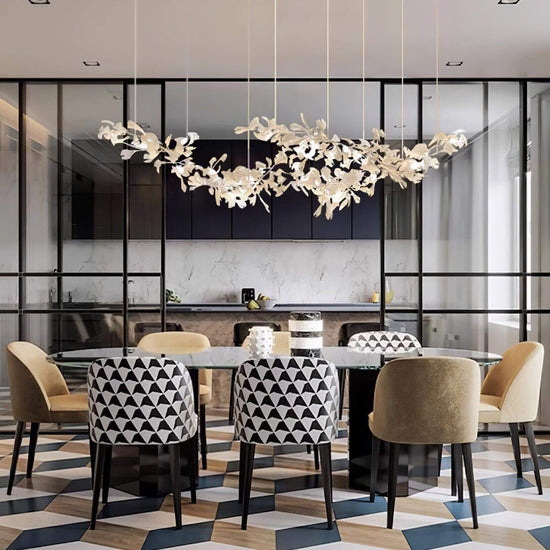 Art Deco Ginkgo-style chandelier by Vinlighting featuring linear design and elegant hanging light fixtures.