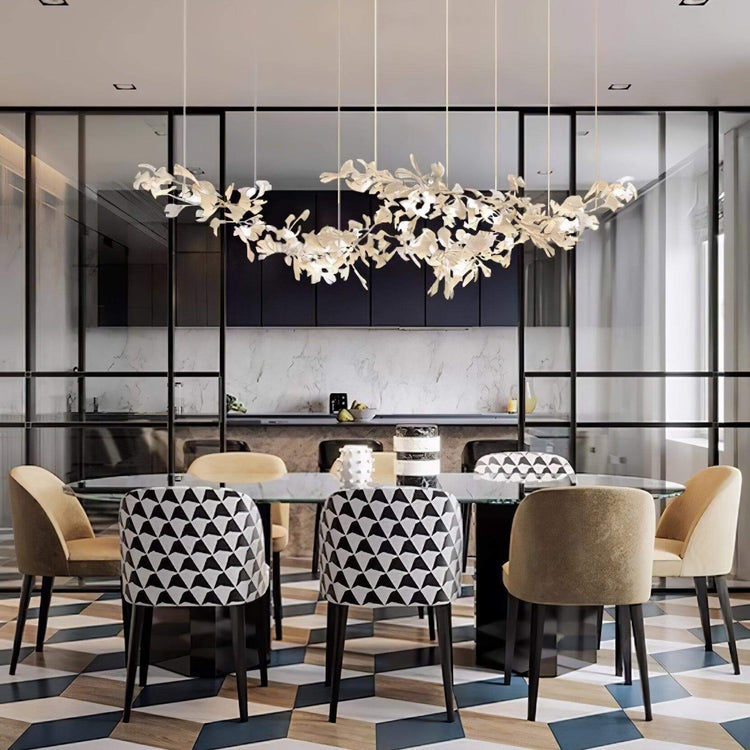 Art Deco Ginkgo-style chandelier by Vinlighting featuring linear design and elegant hanging light fixtures.