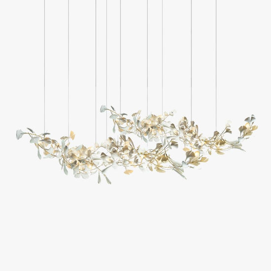 Vinlighting Gingko Style H chandelier with Art Deco linear design featuring leaf-inspired accents and modern elegance.