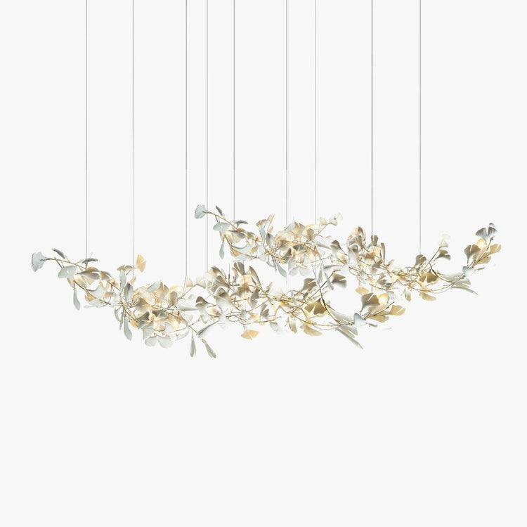 Vinlighting Gingko Style H chandelier with Art Deco linear design featuring leaf-inspired accents and modern elegance.
