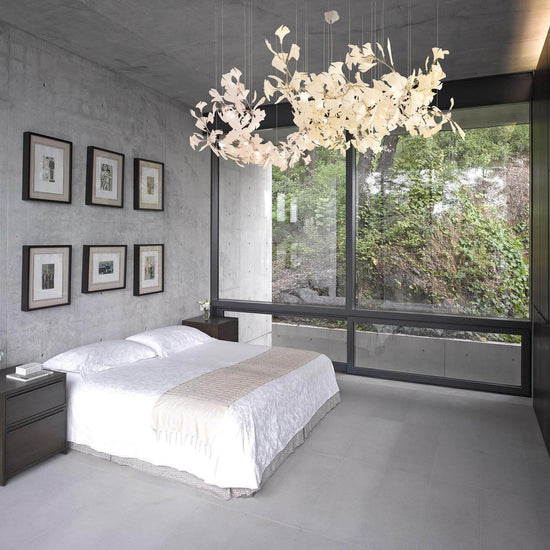Gingko-style chandelier by Vinlighting featuring linear art-deco design with multiple bulb fixtures and elegant metal detailing.