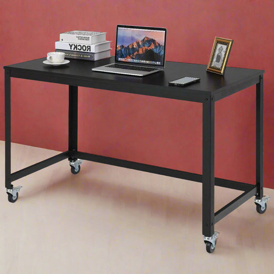 Mobile Steel Frame Laptop Desk with Black Wood Top – Adjustable and Portable - Modern Home & Kitchen