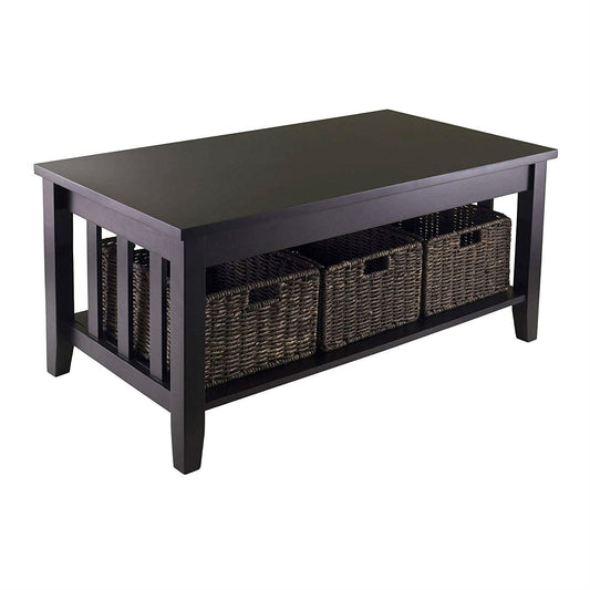 Espresso 2-Tier Coffee Occasional Table with 3 Storage Baskets – Modern Home & Kitchen