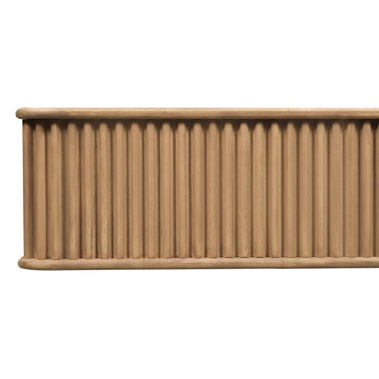 Real wood fluted fireplace mantel shelf in chestnut finish by Dogberrycollections, showcasing detailed fluted design and craftsmanship.