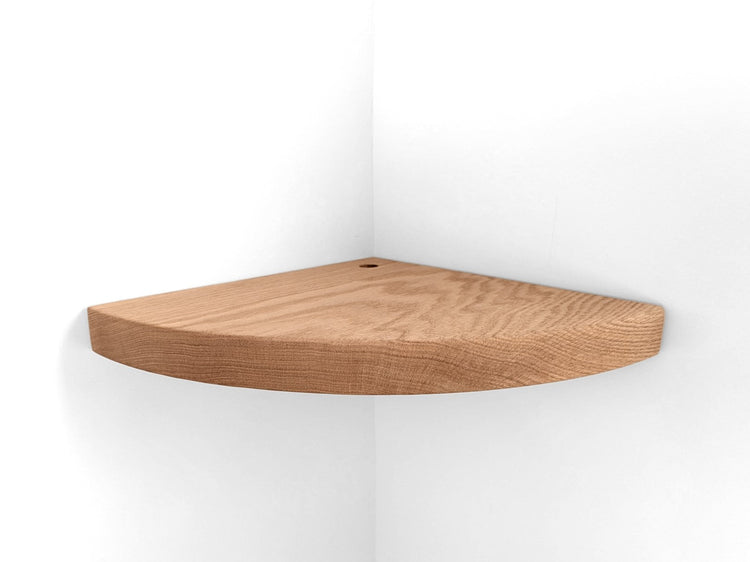 Floating Corner Shelf with Cord Hole in Mahogany