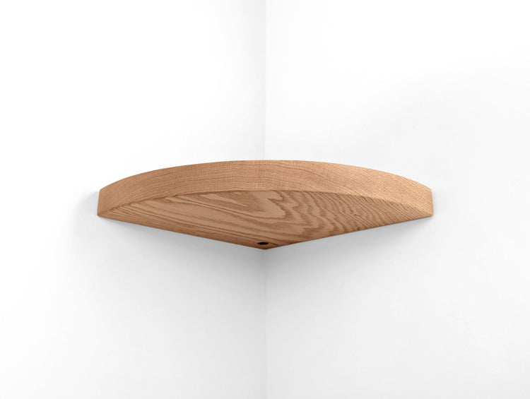 Floating Corner Shelf with Cord Hole in Mahogany