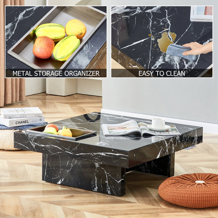 Modern black MDF round coffee table with minimalist design, 31.4-inch diameter, sleek tabletop and sturdy base.
