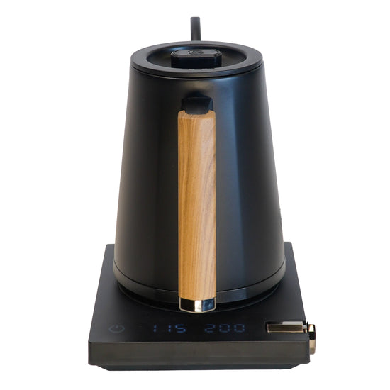 Turin Electric Pour Over Kettle by Espresso Outlet LLC, stainless steel electric kettle with a sleek spout and ergonomic handle.