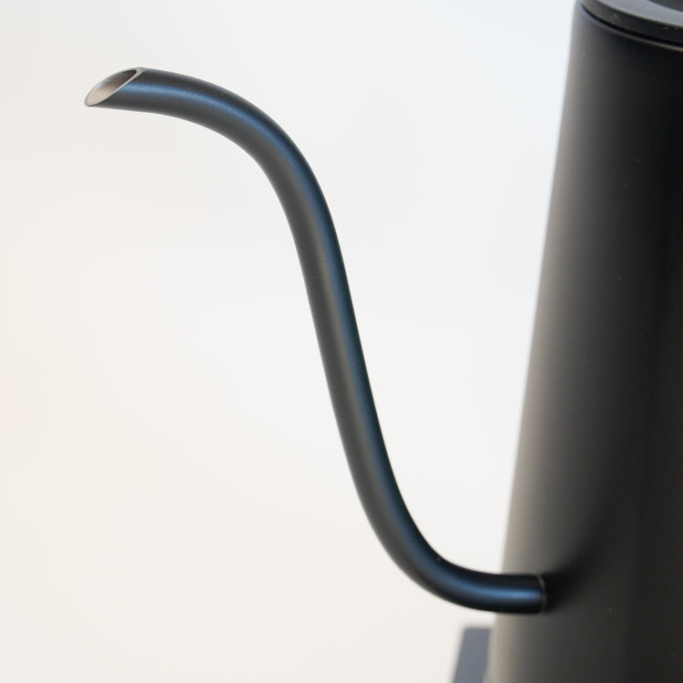 Turin Electric Pour Over Kettle by Espresso Outlet LLC, sleek stainless steel electric kettle with a gooseneck spout for precise pouring.