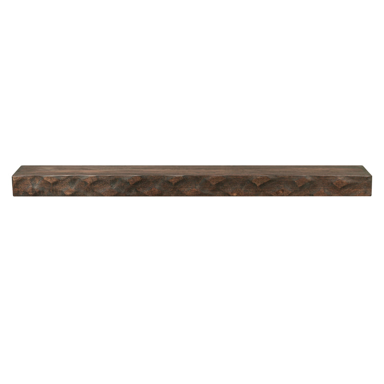 Hewn Kitchen floating shelf by Dogberrycollections, hand-textured solid poplar in dark chocolate finish, 24 to 72 inches long.