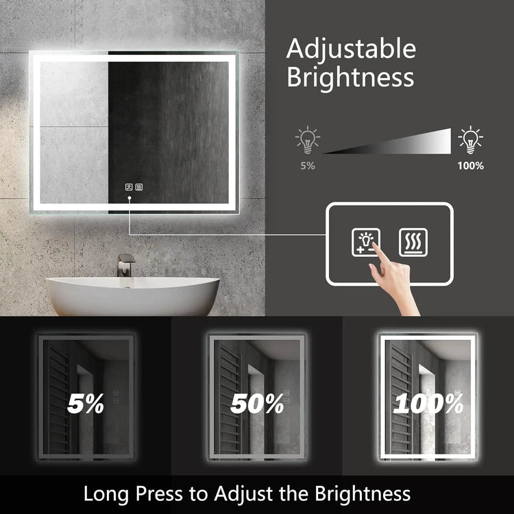 HAUSVITA Deluxe Center Glow LED bathroom mirror with anti-fog feature and touch control light, modern wall-mounted design