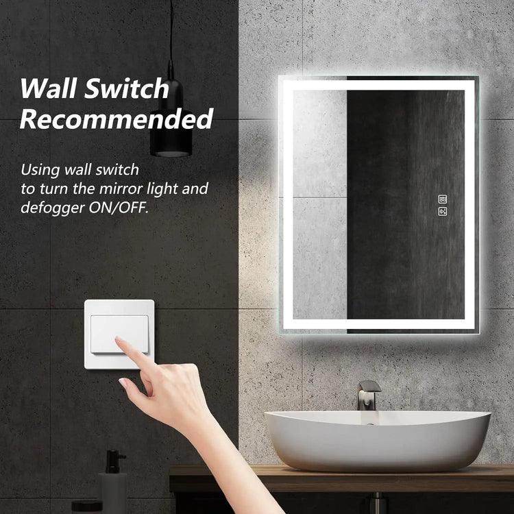 HAUSVITA Deluxe Center Glow LED bathroom mirror with anti-fog feature and touch light for modern vanity lighting.