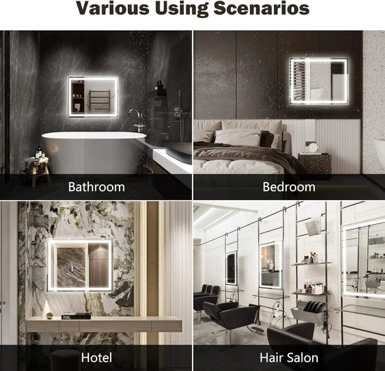 HAUSVITA Deluxe Center Glow LED bathroom mirror with anti-fog feature and touch light, modern and sleek design.